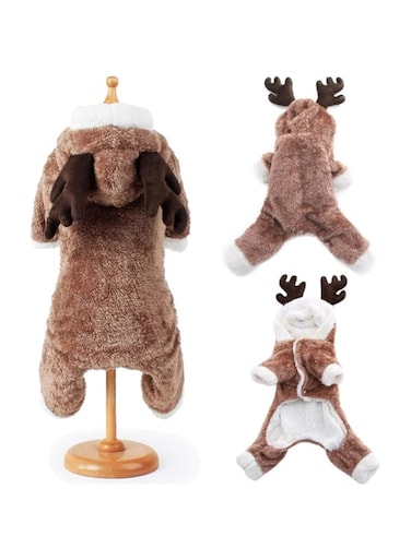 BULZEU Cute Dog Christmas Clothes Hoodie Winter Warm Reindeer Deer Elk Pet Costume Coral Fleece Coat for Cats &amp; Dogs Puppy Xmas Fancy Dress for Teddy, Yorkshire Terrier, Chihuahua
