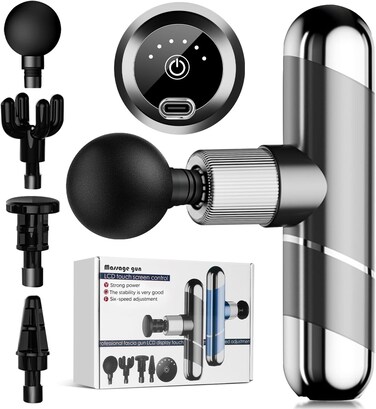 Deep Tissue Massage Gun - 6-Speed Electric Percussion Muscle Massager with 4 Interchangeable Heads, Smart Touch Screen &amp; Quiet Brushless Motor for Pain Relief &amp; Recovery