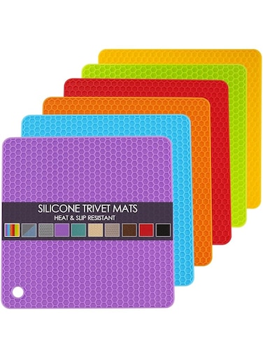 QPIX DIGITAL 6 Pack Silicone Trivet Mat, Silicone Trivets for Hot Pots and Pans, Multipurpose Non-Slip &amp; Heat Resistant Silicone Hot Pad for Kitchen Counter