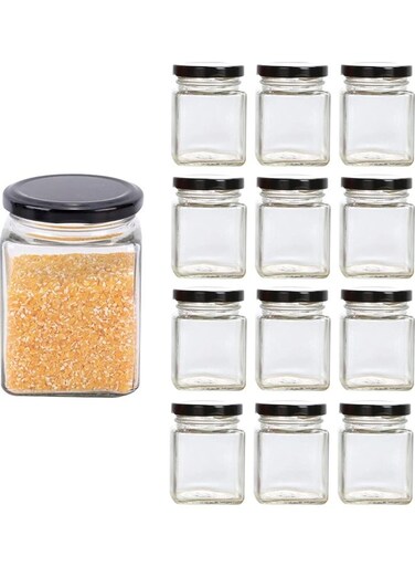 13-Piece Square Spice Jar Clear/Black 100ml