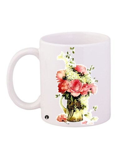 Roses Printed Coffee Mug White/Pink/Green 11ounce