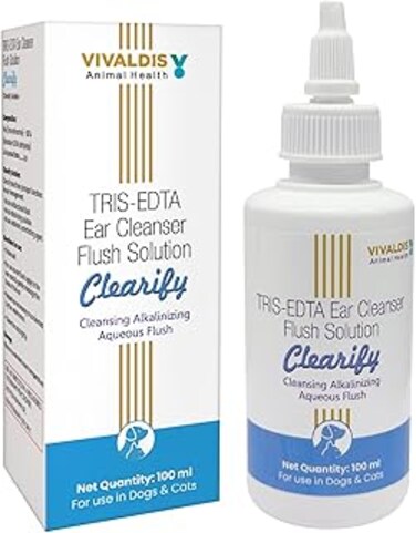 Vivaldis Clearify -Tris EDTA - Ear Cleansing Solution for Dogs and Cats, Effective and Gentle Ear Cleaner for Pets to Remove Dirt and Wax (100 ml, Pack of 1)