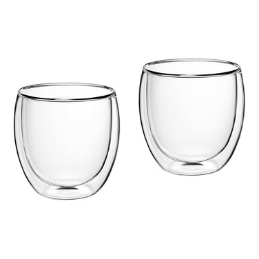 Art Borosilicate Glass Double Wall Glass 250ml Set of 2   Transparent Heat Resistant Tea Coffee Cups   Insulated Microwave &amp; Dishwasher Safe Glassware