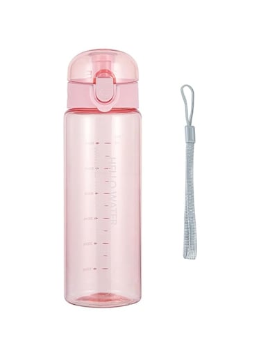 Lizbin Water Bottle Sports Water Bottle, Reusable Clear Water Bottle BPA-Free Water Bottle, Leak-Proof Plastic Water Bottle with Carrying Strap, Flip Top Drink Bottles for Travel Gym (26oz, Pink)