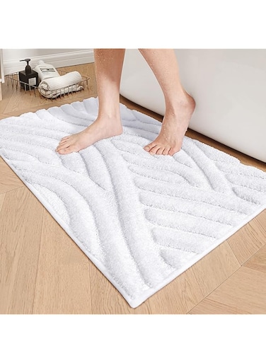 White Bathroom Rugs Absorbent Bath Mat for Shower, 40 x 60cm Non Slip Bath Rugs for Bathroom, Soft Washable Bathmats Small Bathroom Floor Mat Microfiber Easy to Clean Quick Dry