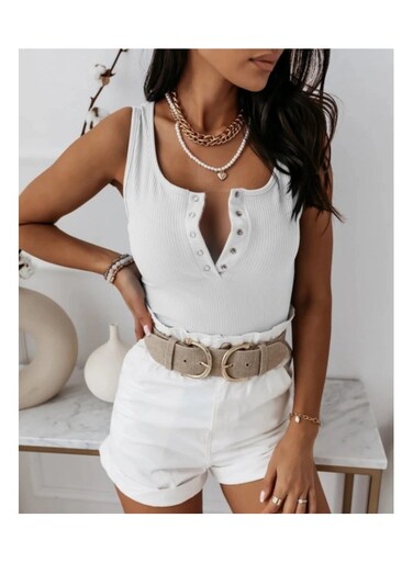 White Buttoned Sleeveless Blouse