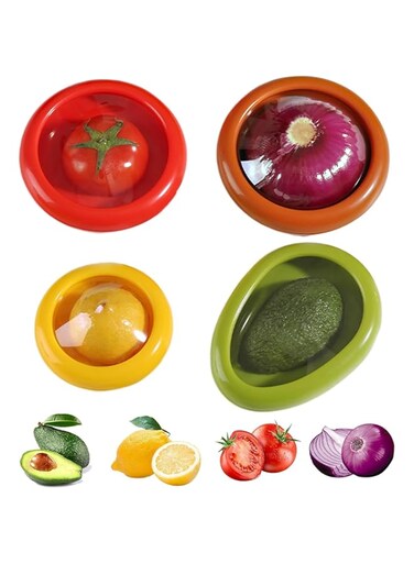 4Pcs Silicone Fruit Storage Box,Fruit and Vegetable Anti-Oxidation Storage Box,Storage Containers For Fridge,Keeps Flavorful and Firm,BPA Free&amp;Reusable,Food Saver for Avocado Tomato Onion Lemon
