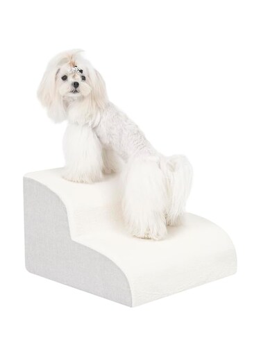 Uross Dog Stairs for Small Dogs- Dog Steps Stairs Ramps for Couch, High Density Foam Pet Steps Stairs for Dogs to Get on Bed, 2 Tiers Cat Doggy Steps Ramps for Joint Pain Dog(Beige)