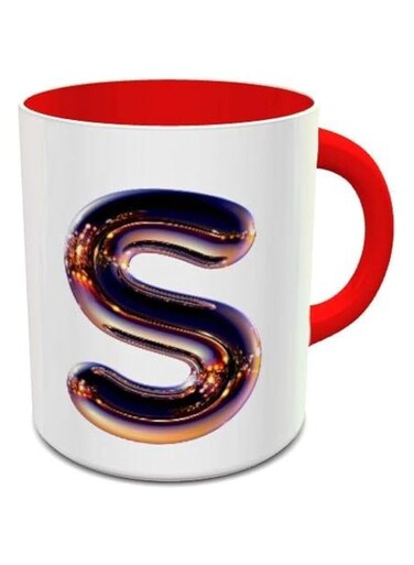 imPRESS White &amp; Red Ceramic Coffee Mug With Night Chrome Letter S