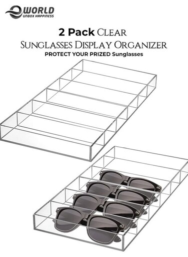 Pack of 2 Clear Acrylic Sunglasses Display Organizer 6 Slots Eyewear Display Tray for Fashion Eye Wear and Protective Glasses