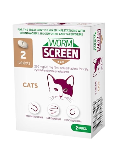 Worm Screen Cat (2 tablets): Cat Worming Treatment - Veterinary Licensed Dewormer for Cats and Kittens from 6 weeks old - Kills Roundworms, Hookworms and Tapeworms.