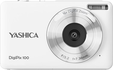 Yashica DigiPix 100 Digital Camera, FHD 1080P Camera For Photography, Digital Point And Shoot Camera With 16X Zoom, Supports Micro SD Cards, Mini Digital Camera For Teen Girls And Boys - White