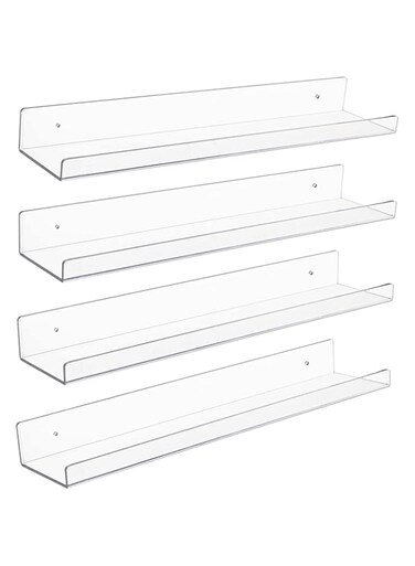 HBlife 15 Inches Invisible Wall Floating Bookshelf for Kids and Nursery, Clear Acrylic Shelves for Figures, 4 Pack (5MM Thick)