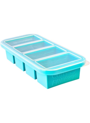 CURRY FREEZY Silicone Freezer Tray With Lid, Easy Meal Prep Container and Kitchen Storage Solution, Silicone Freezer Container Food Molds to freeze &amp; Store Soup, curry, Sauce, Broth, Leftovers,4CV-BL