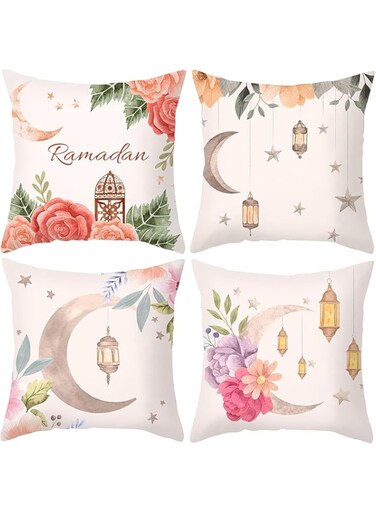 YHRY Ramadan Pillow Covers,4 Pcs Gold Moon and Light Pillow Cases,Ramadan Mubarak Decorations Cushion Cover,Bed Couch Sofa Pillow, Car Chair Pillow,18x18 inch(45x45cm) (B)