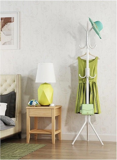 Multi-Functional Metal Clothes Rack, 12 Hooks Hall Tree Coat Hanger Holder Home Enterway Storage Stand for Coat, Hat, Clothes, Scarves, Handbags, Umbrella White