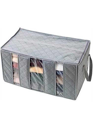 SKEIDO 65L Bamboo Charcoal Three-Grid Transparent Storage Box Anti-Bacterial Perspective Clothes Storage Box Closet Sweater Organizer 60X35X31cm