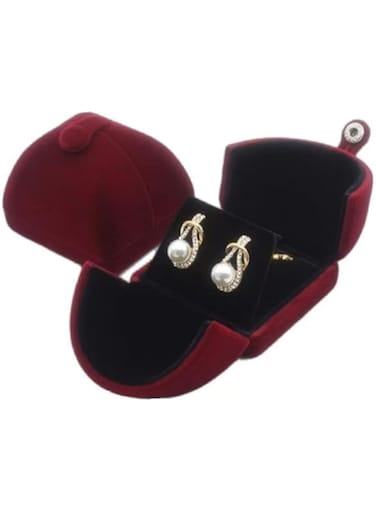 Velvet Premium Grade Jewellery Box Earrings Modern Unique Design Packaging Gift for Her (Earrings Studs) (red)