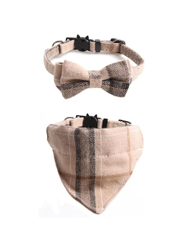 JZS Cat Collar Bells Set, 2 Pack Set Cat Collar Breakaway with Cute Bow Tie and Bell Soft and Comfortable for Kitty and Some Puppies(Brown)