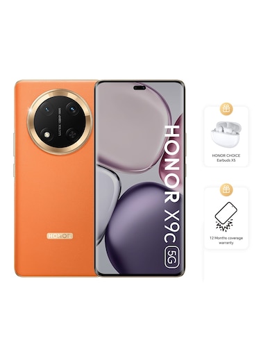 Honor X9c Dual SIM, 12GB RAM, 256GB, 5G, Sunrise Orange - Middle East Version (With Free Buds)