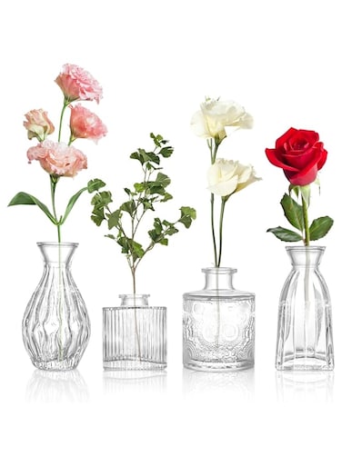 HOMNUTS Glass Bud Vases Set of 4, 4 Sizes of Small Flower Vase for Party or Home Table Decorations