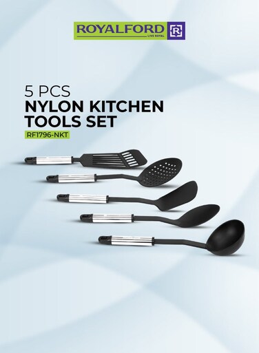 5Pieces Nylon Kitchen Tools Set Dishwasher Safe Premium Quality Food Grade Nylon Sturdy Handles With Ss Grip Heat Resistant Upto 210&aelig;Ž&sup3;C 40O&aelig;Ž&sup3;F Black With Silver Handle