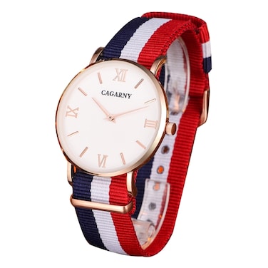 CAGARNY 6812 Concise Style Ultra Thin Quartz Wrist Watch with Striped Nylon Band for Couples(Gold)