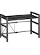 Expandable Microwave Oven Rack 2 Tier Carbon Steel Microwave Shelf Stand with 6 Hooks, Height Adjustable Kitchen Countertop Organizer Toaster Bakers Rack