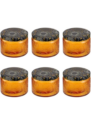 TERRIFI Glass Candle Jars, 6 PCS Clear Glass Candle Tins, Aromatherapy Scented Candle Cups, Embossed Candle Jar, Suitable Weddings, Parties, Home