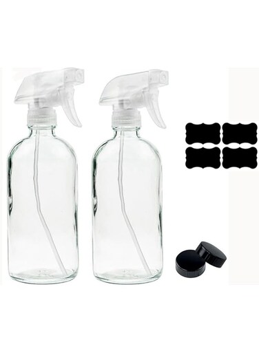 DTREEL 16 Oz Refillable Container Spray Bottles Durable Black Trigger with Fog Flow Setting Glass Spray Bottles Used for Essential Oils, Haircuts, Aromatherapy,Shampoo and Soap Cleaning (Transparent)