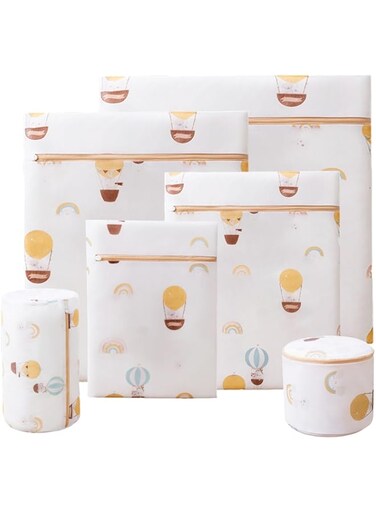 AUXIN 6 Pcs Durable Honeycomb Mesh Laundry Bags, Laundry Bra Lingerie Cute Balloon Printing Mesh Wash Bags for Delicates
