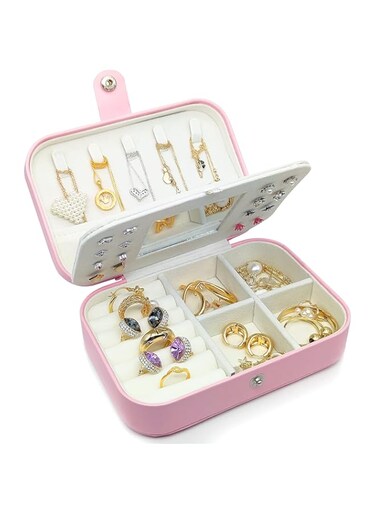 Zoe sunny Small Jewelry Box - Mini Jewelry Box - Women Travel Jewelry Case, Portable Small Jewelry Organizer For Rings Earrings Necklace (Pink)