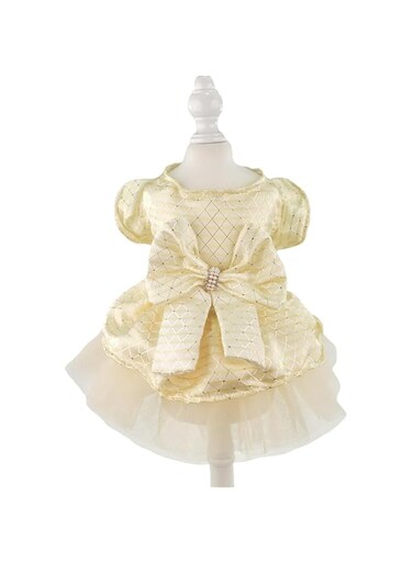 Dog Bow Dress Pet Wedding Princess Dress Puppy Cat Birthday Party Outfit Costume for Small Medium Dogs Girl (Rice white, XS)