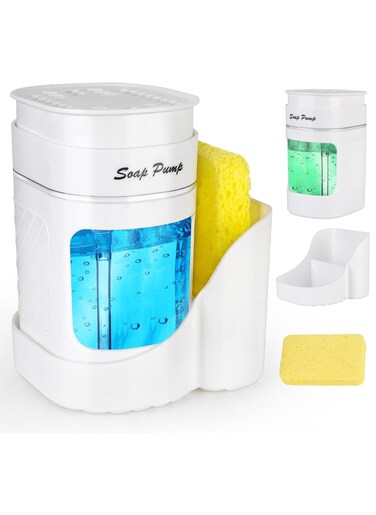 Dish Soap Dispenser Set with Sponge Holder for Kitchen, Dishwashing Soap Pump with Sink Caddy, Kitchen Countertop Sink Organizer