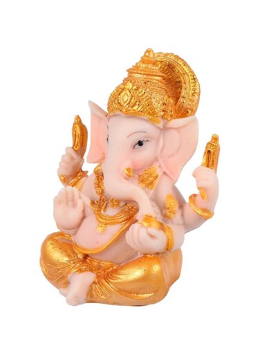 NHINA Hindu Lord Ganesha Elephant God Idol Pure Statue Indian Pooja Murti Ganpati Sculpture for Puja Temple Car Dashboard Home Decor 7.5X9CM