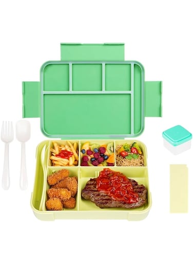 Xspring Lunch Box for Kids School, 1330 ML Children's Lunch Box with Compartments, Bento Box Children, Bento Lunch Box Kids Adults, Leakproof with 5 Compartments and Cutlery Set