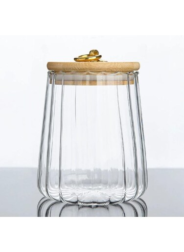 Homesmiths Borosilicate Glass Storage Jar with Airtight Bamboo Lid and Metal Handle, Tapered Shape, 600ml &ndash; Stylish and Durable Kitchen Storage Solution