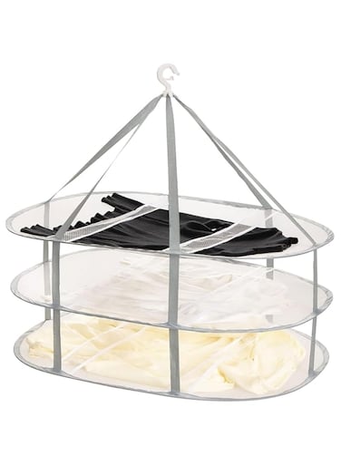 TERRIFI Clothes Drying Rack, 3 Tier Foldable Mesh Clothes Hanging Dryer, Hanging Mesh Net Dryer Collapsible with Windproof Hook, for Hydroponics Flowers, Buds, Fruits, Seafoods, Clothes