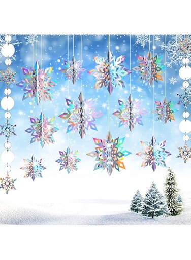 LBOYLOVE&reg; 12 Pcs Hanging Snowflake Decorations, 3D Holographic Snowflake Decorations for Christmas, Christmas Paper Snowflakes for Christmas Decorations, Winter Wonderland Party and New Year Party