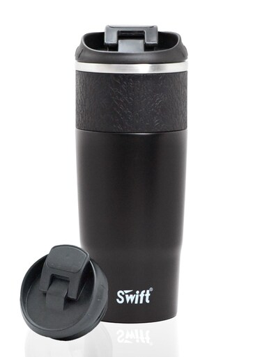 Reusable Stainless Steel Coffee Tumbler, Leakproof Vacuum Insulated Double Wall Cup BPA Free, Eco-Friendly Travel Office Mug for Hot Tea and Cold Drinks, 450ml Black