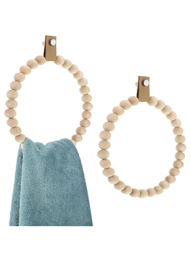 MAKINGTEC 2 Pieces Boho Towel Rack Rustic Handmade Wood Ring Wooden Hand Stand Wall Mounted Farmhouse Holder Decorative Decor for Bathroom Kitchen Wall, about 16 cm
