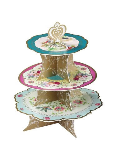 Talking Tables Truly Scrumptious Tri Layer Cake Stand with Colourful Floral Pattern for Coffee Wreaths, Weddings and Birthdays