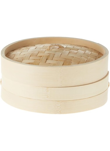 CuisineArt 20cm Bamboo Steamer, 1-Tier Organic Handmade Steam Basket with Lid, Chinese Food Steamers, 100% Natural Healthy Cooking, Perfect for Steamed Buns, Dumplings, Vegetables, Rice or Meat