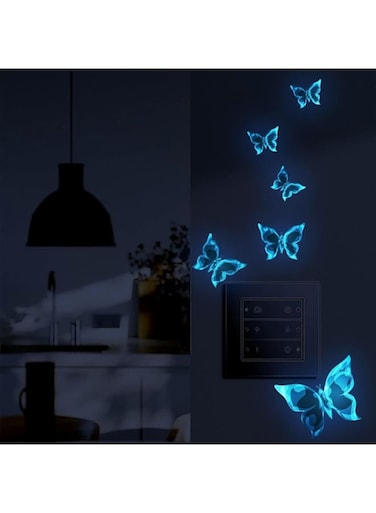 tewiaii Glowing Stickers for Ceiling, Glow in The Dark Butterfly Decor Stickers, Colorful Wall Decals Decor for Kids Girls Boys Bedroom (Blue Butterfly)