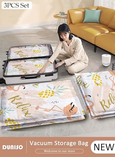 Vacuum Storage Bags with Electric Pumps without Odor,3 Pack(1 Jumbo+1 Large+1 Medium ) ,Healthy Reusable Portable Environmentally Friendly Flamingo Pattern Space Saver Bags Thickened for Clothes, Mattress, Blanket, Duvets, Pillows, Comforters, Quilt, Travel