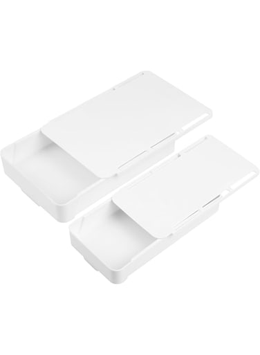 BAOLY 2 pcs Under Desk Drawers, Slide Out Drawer Attachment, Under Desk Storage Drawers, Plastic Workspace Organizers, Self-Adhesive Hidden Attachable Undermount Under Shelf Table for Office Home, S+L