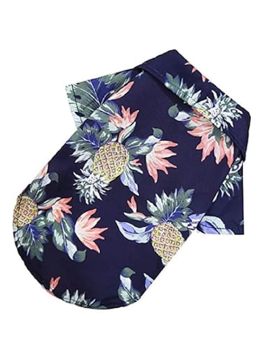Dog Hawaiian T-Shirt Summer Camp Clothes Pineapple Apparel Suit for Small to Medium Dogs (Dark blue, XS)