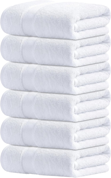 Xclusives Premium White Hand Towels - Pack of 6, 40cm x 70cm Bathroom Hand Towel Set, Hotel &amp; Spa Quality Hand Terry Towels for Bathroom, Highly Absorbent and Super Soft Bathroom Towels