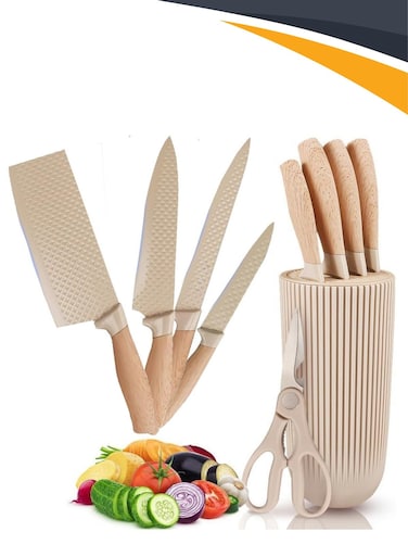 Apple Market 6-Piece Professional Kitchen Knife Set with Universal Block Stainless Steel Blades Ergonomic Handles, Japanese Precision Durable Sharp Chef Knives for Chopping, Slicing and Dicing-Home &amp; Restaurant Use