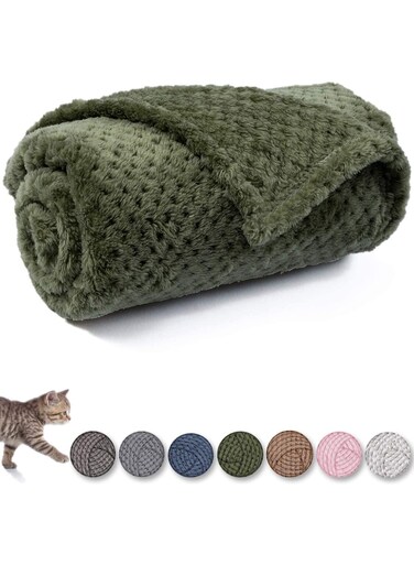 Blanket, Cat Blanket, Flannel Fleece Bed Blankets, Warm Soft Fuzzy Blankets, Mesh Fuzzy Plush Lightweight Blankets, for Puppy, Kitten, Bed, Sofa, Travel, 80 x 60 cm, Dark Green
